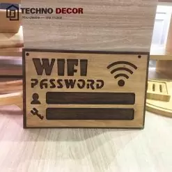 Sự tinh tế trong chi tiết: Bảng gỗ wifi trang trí.